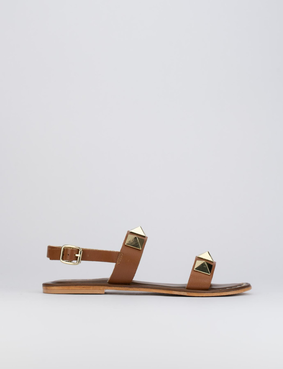 Sandalias de tacón bajo tacón 1 cm marrón cuero