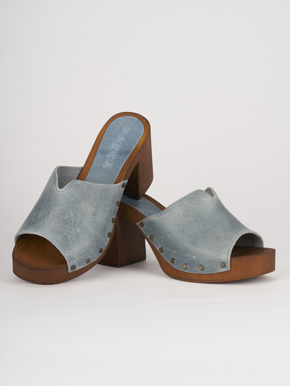 Sandalias de cuña tacón 7 cm turquesa cuero