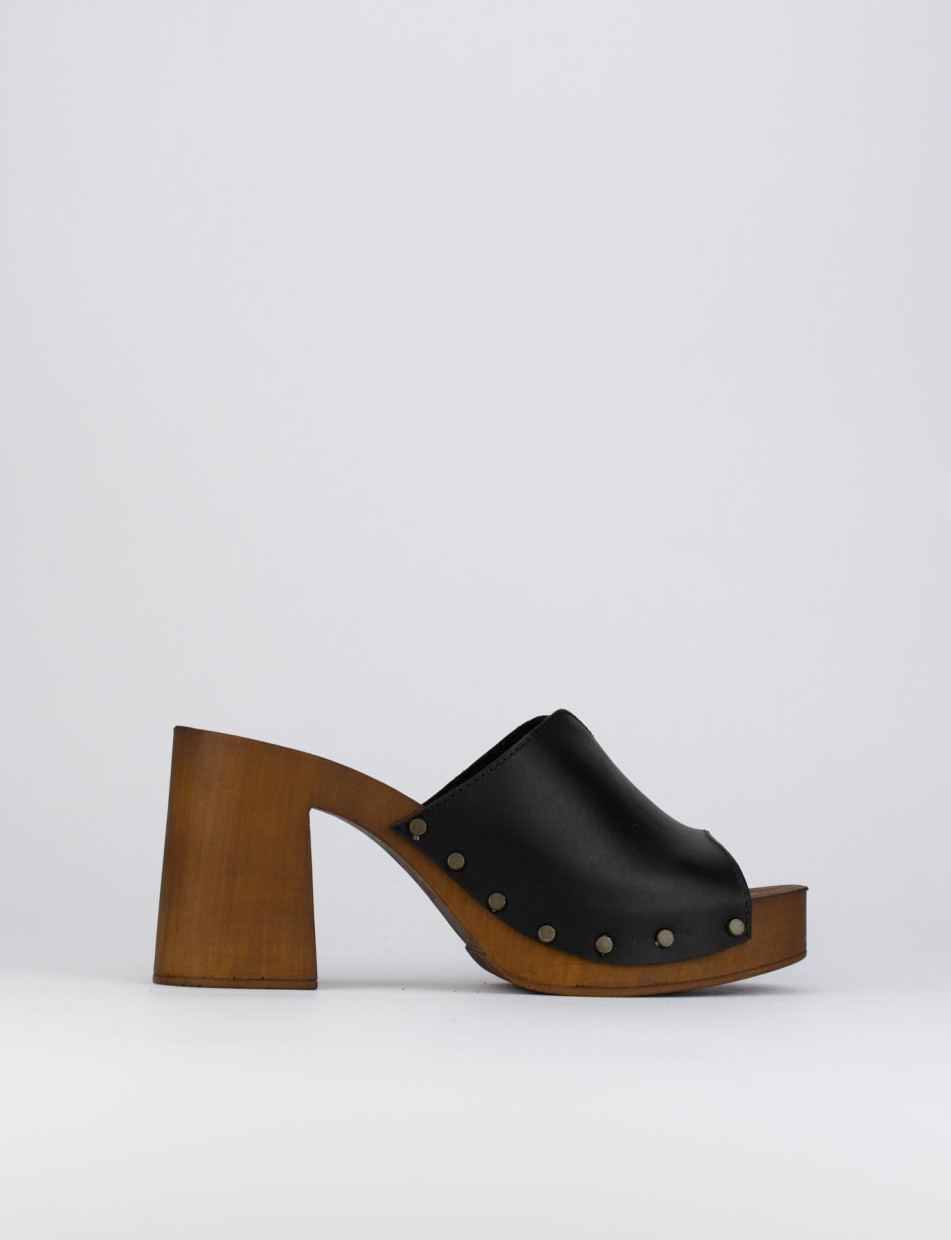 Sandalias de cuña tacón 7 cm negro cuero