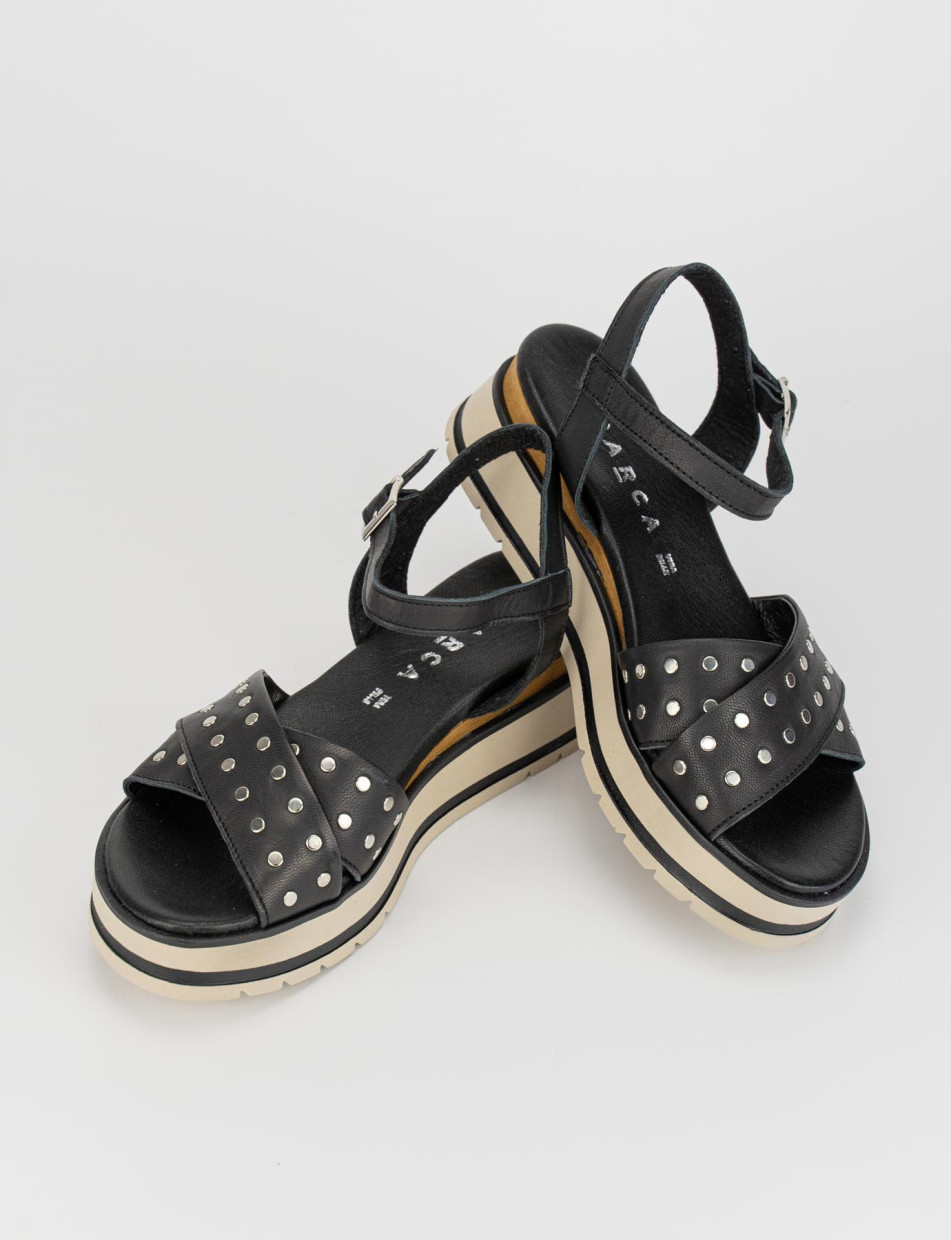 Sandalo tacco 1 cm nero pelle