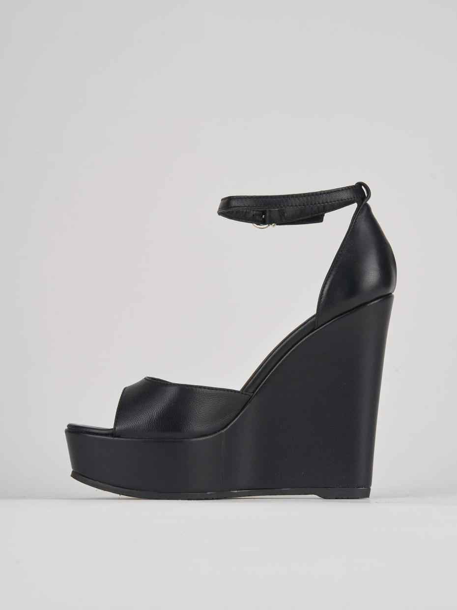 Sandalo zeppa 13 cm nero pelle