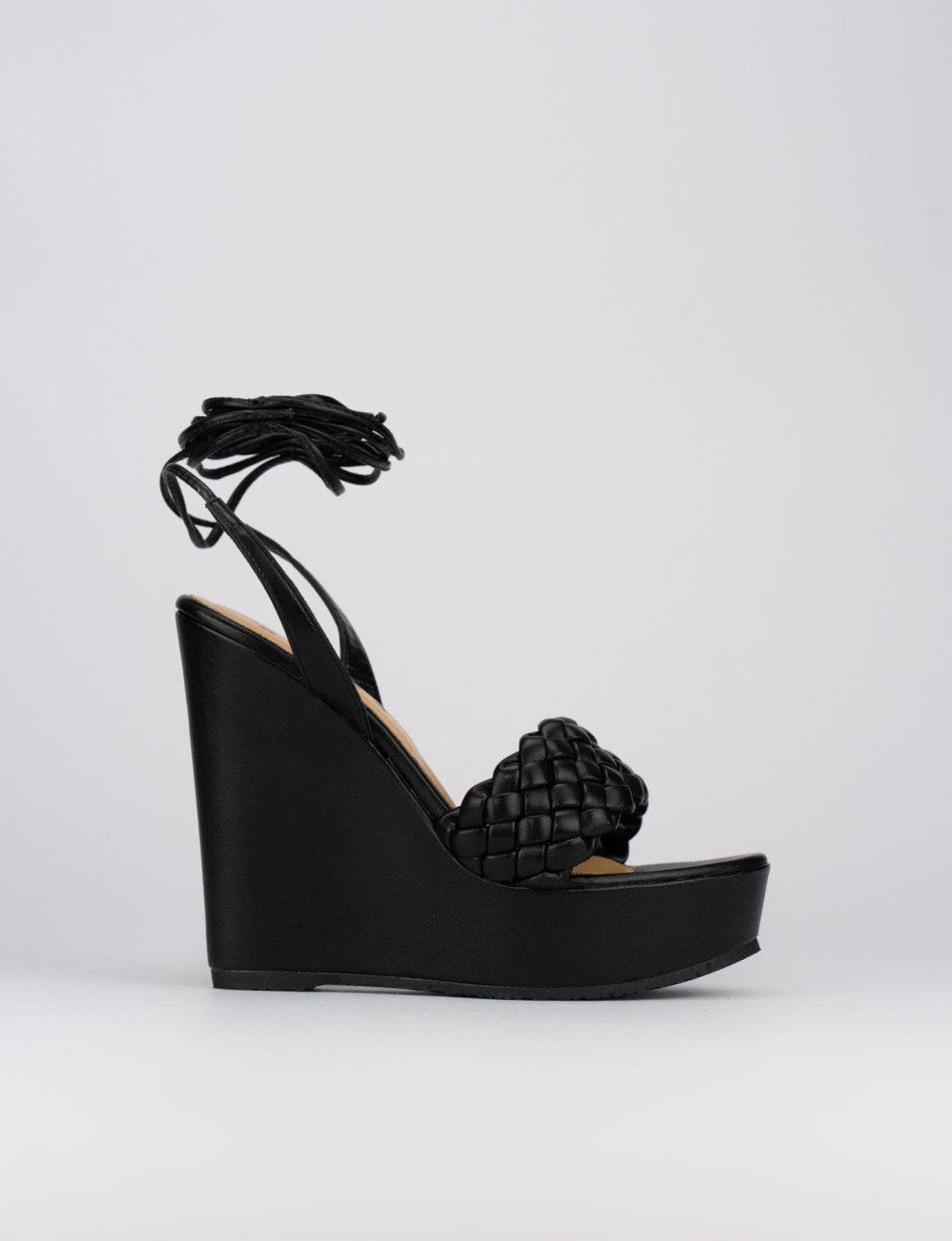 Sandalias de cuña tacón 11 cm negro cuero
