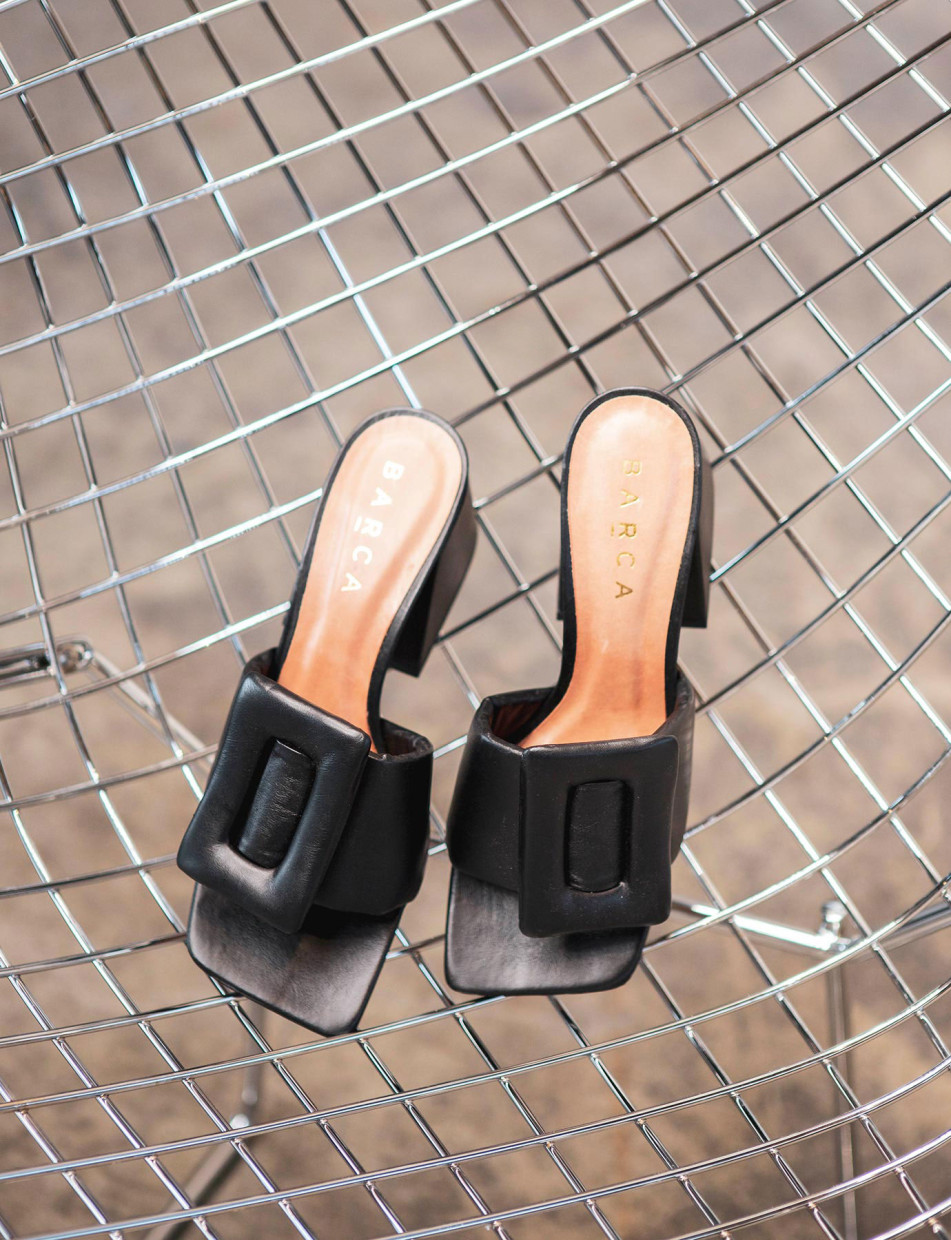 Mules tacón 5 cm negro cuero