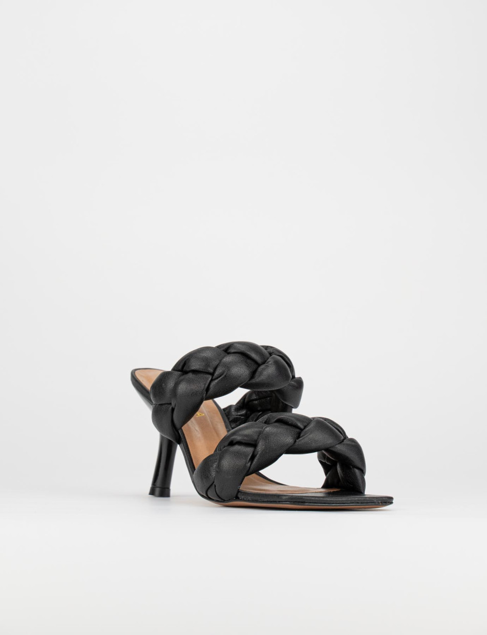 Mules tacón 5 cm negro cuero