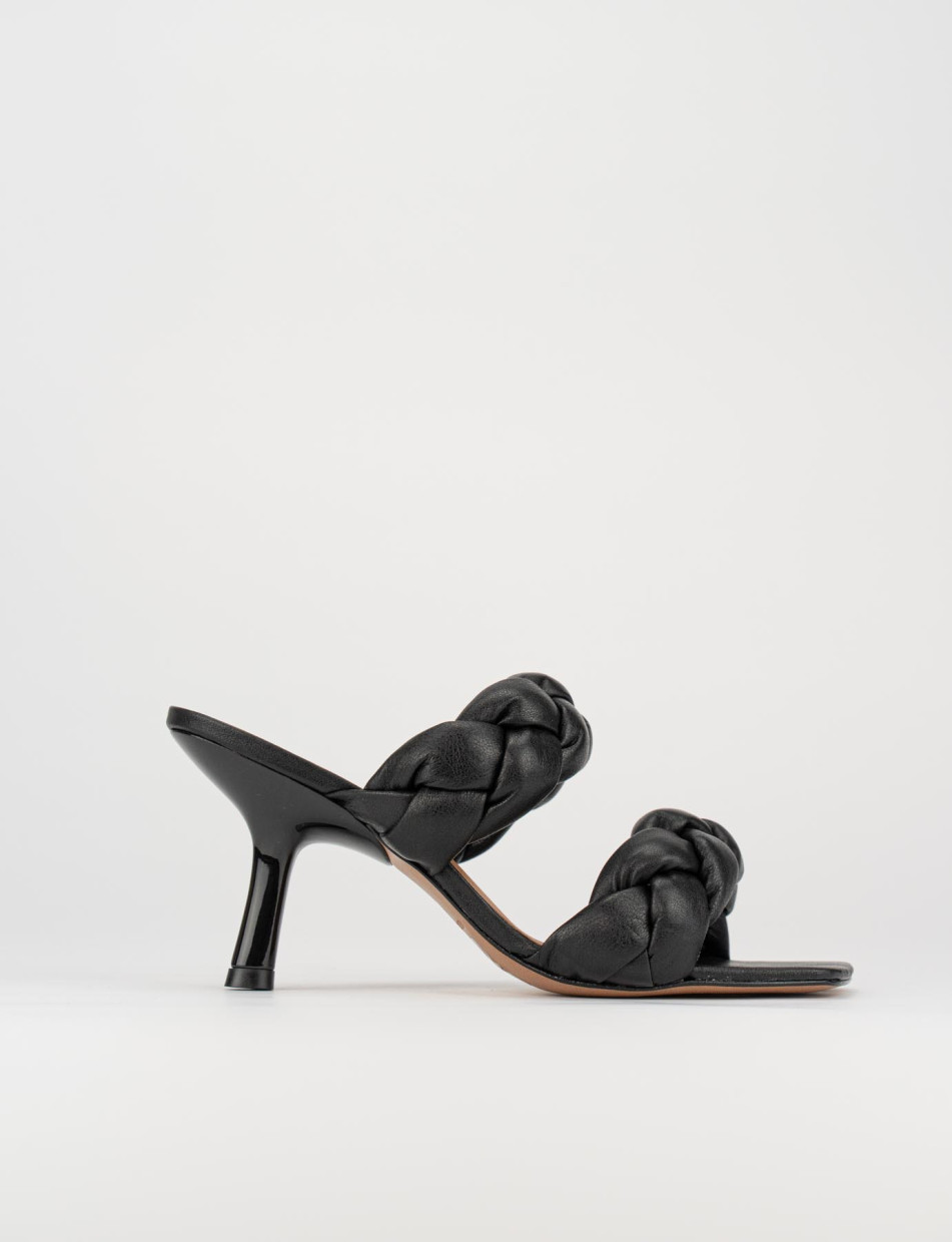 Mules tacón 5 cm negro cuero