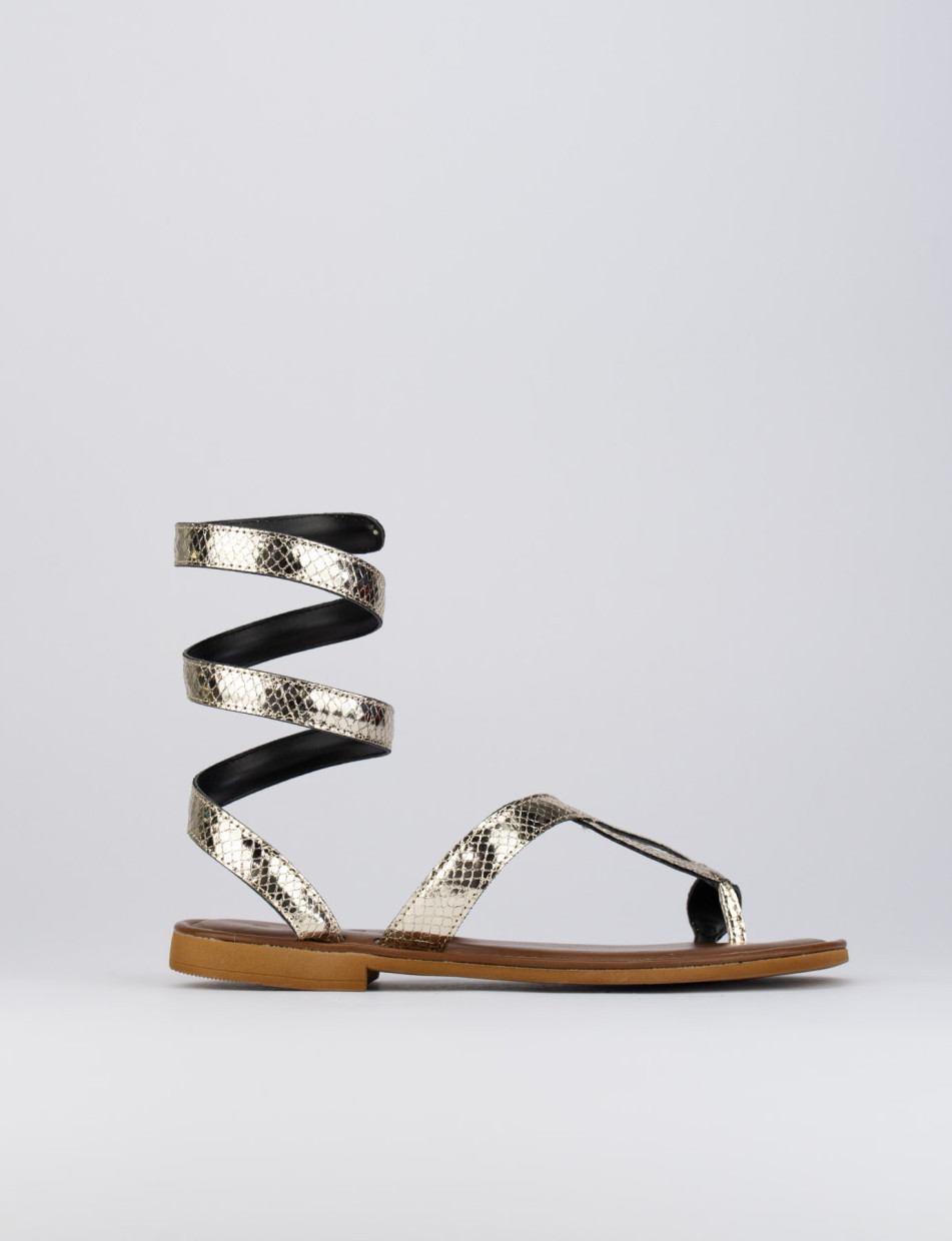 Sandalias de dedo tacón 1 cm oro cuero