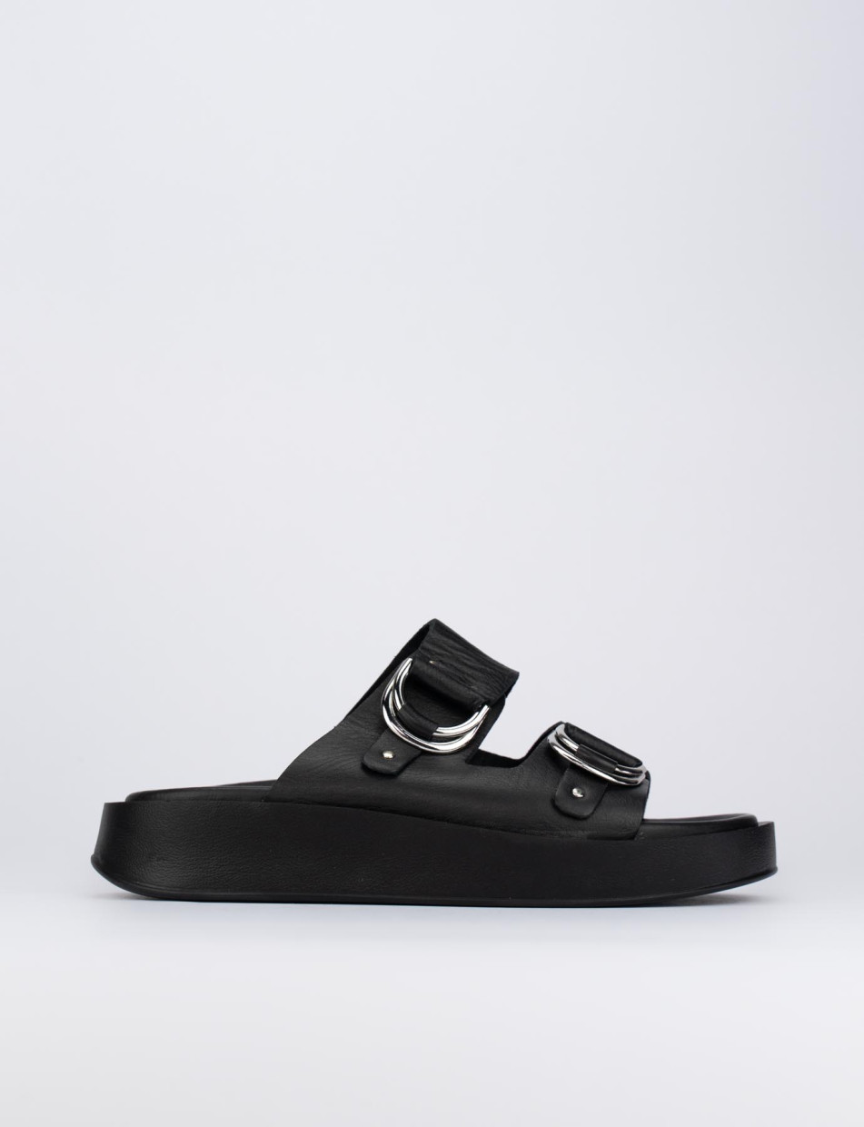 Mules tacón 2 cm negro cuero