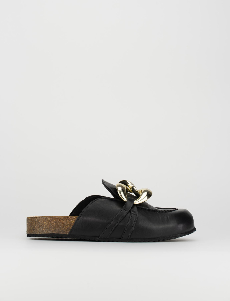 Mules tacón 1 cm negro cuero
