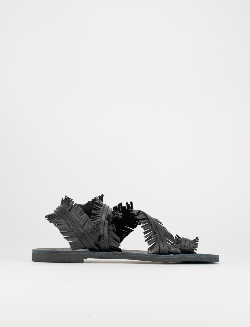 Sandalias de dedo tacón 1 cm negro cuero