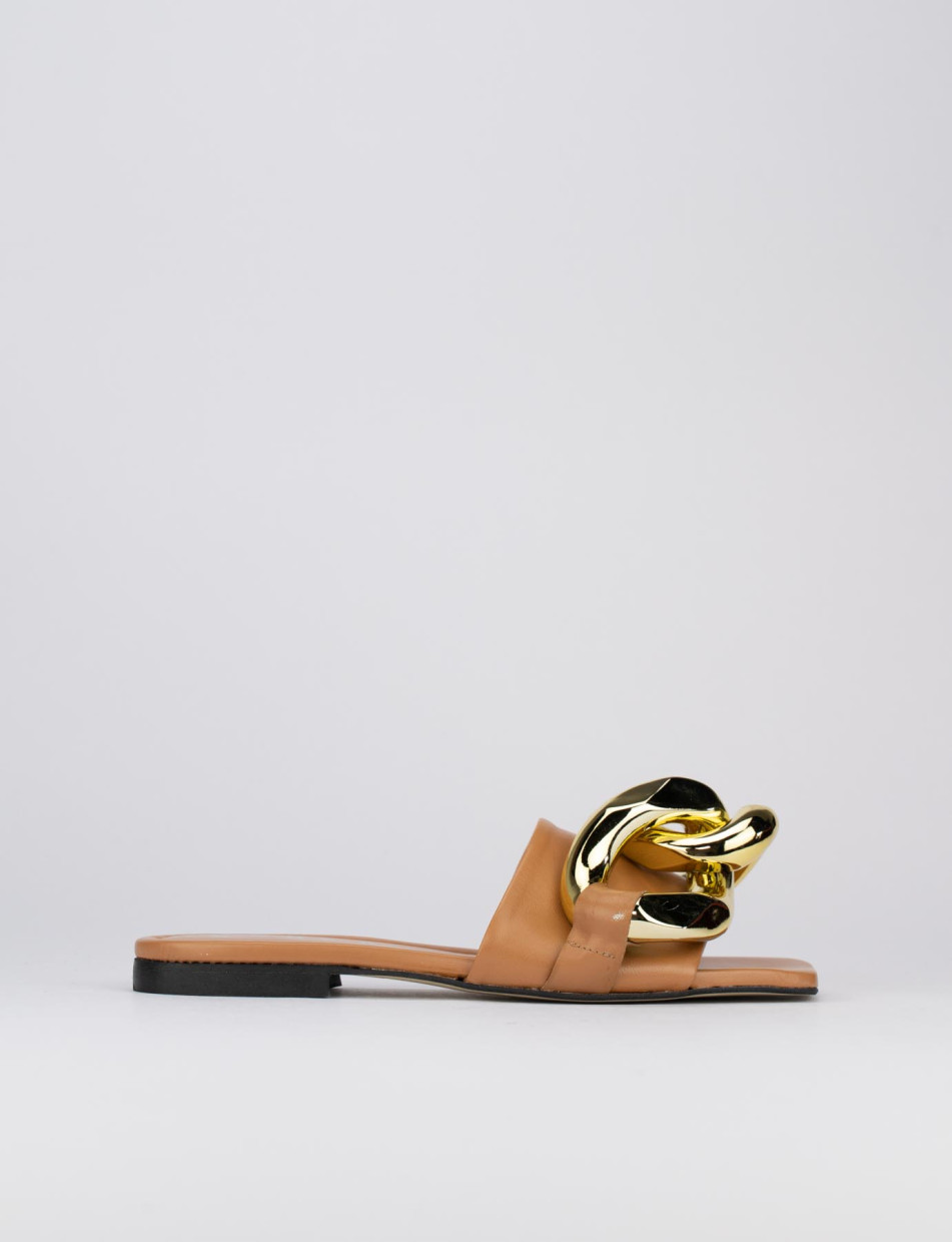 Mules tacón 1 cm marrón cuero