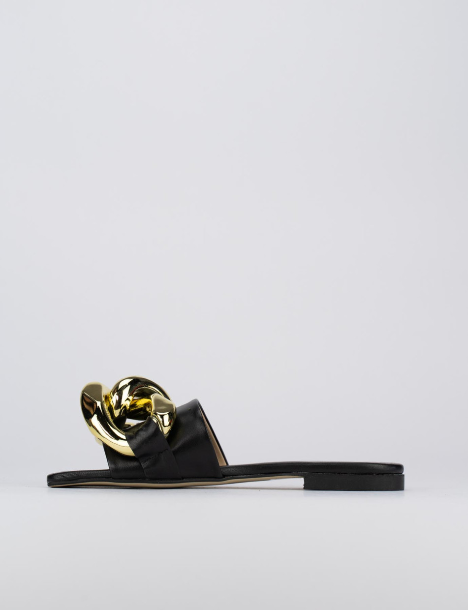 Mules tacón 1 cm negro cuero
