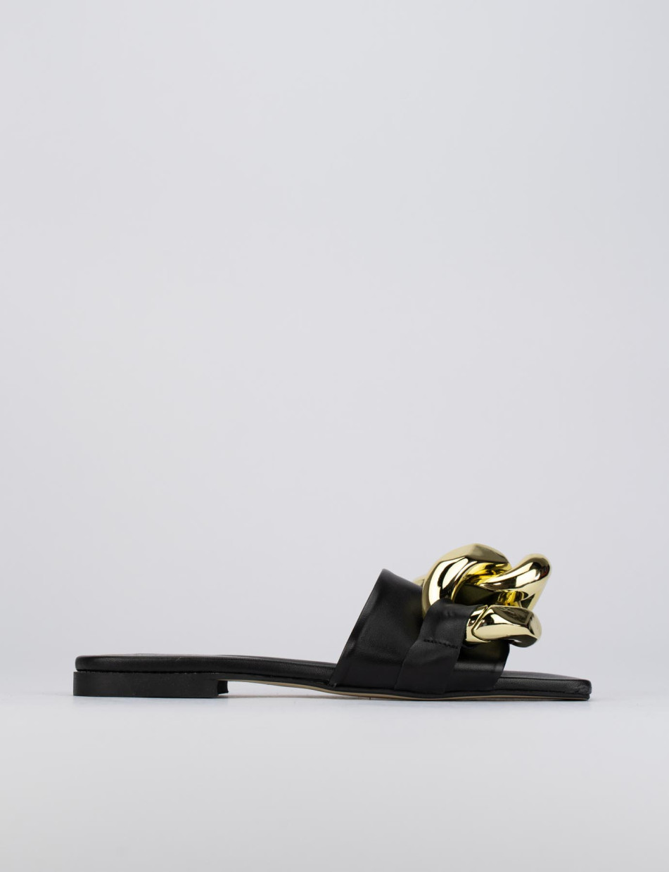 Mules tacón 1 cm negro cuero