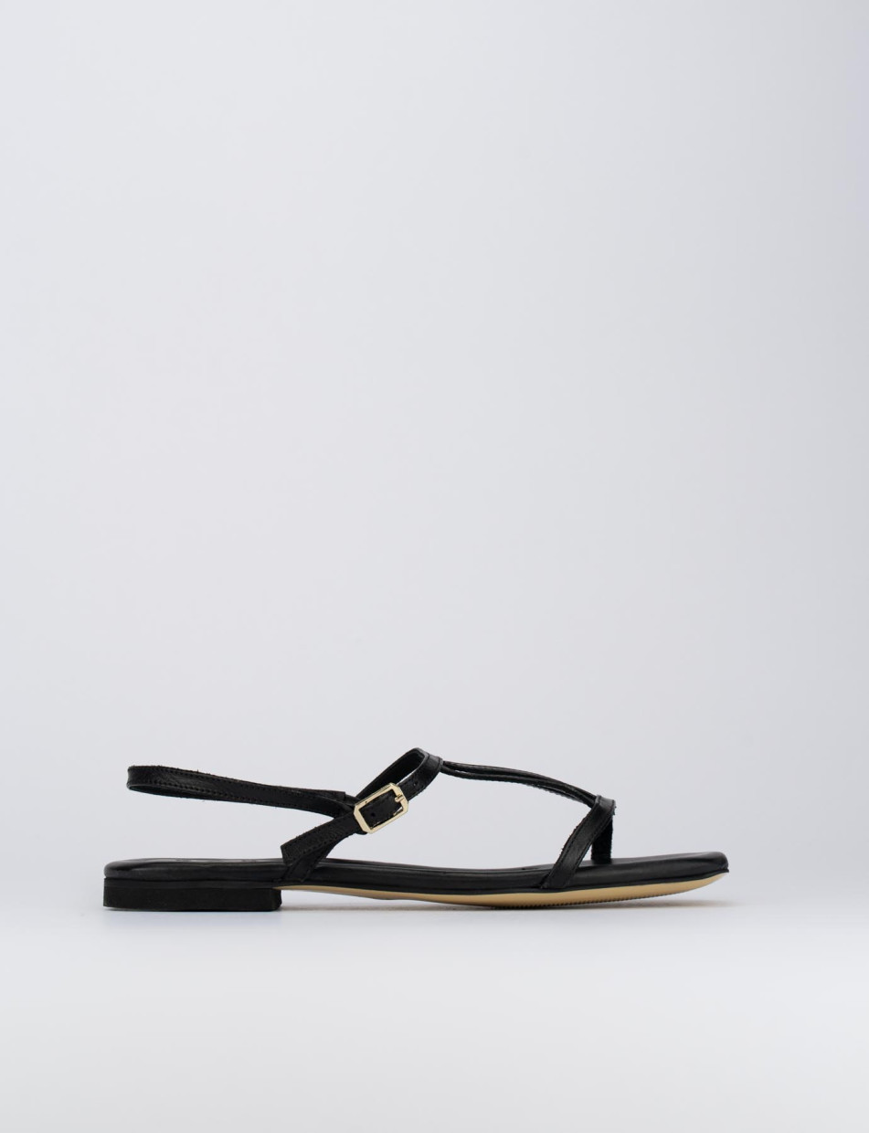 Sandalias de tacón bajo tacón 1 cm negro cuero