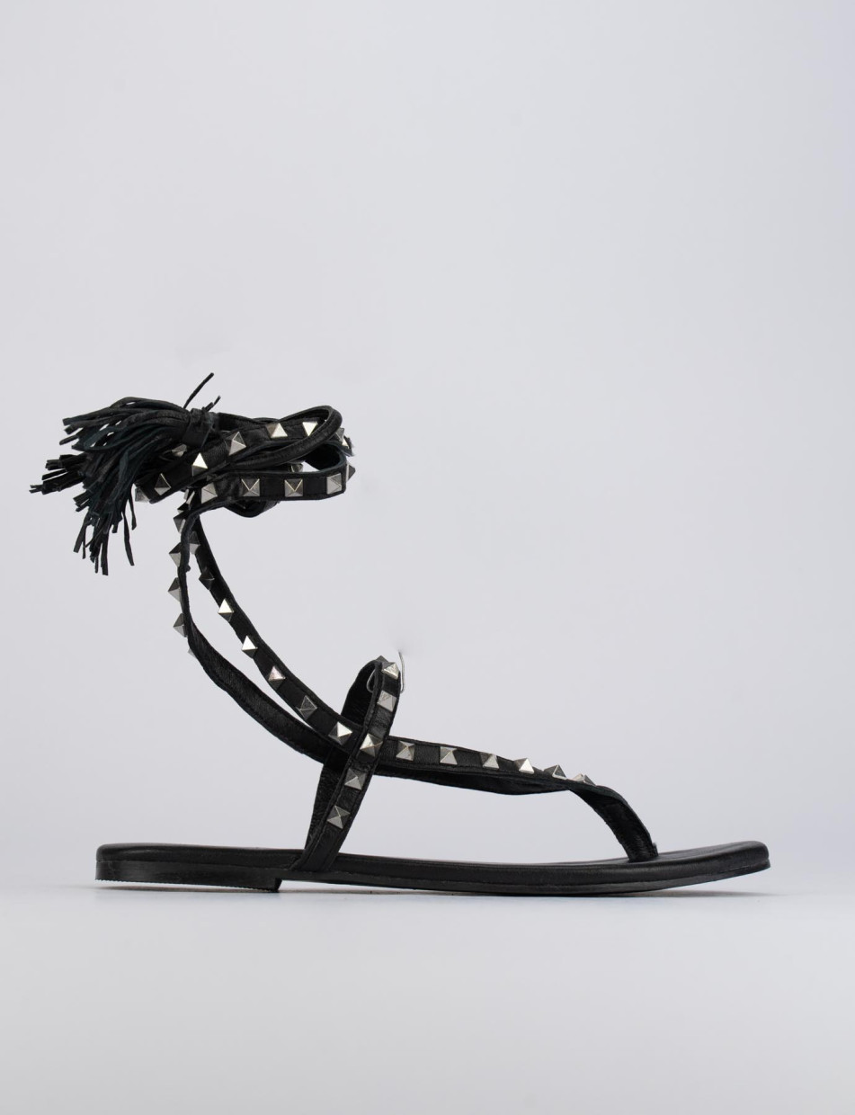 Sandalias de dedo tacón 1 cm negro cuero