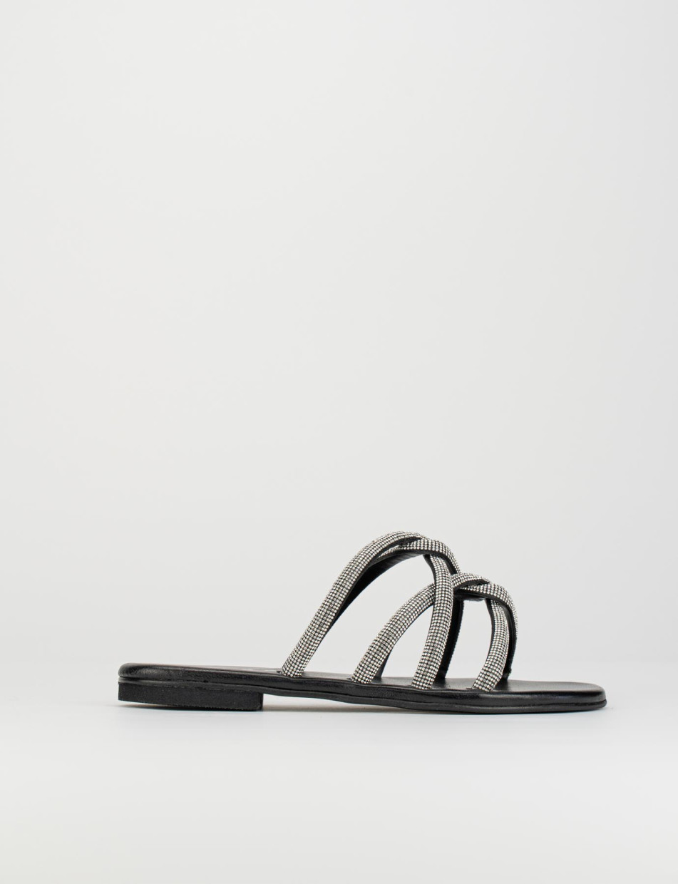Mules tacón 1 cm negro cuero