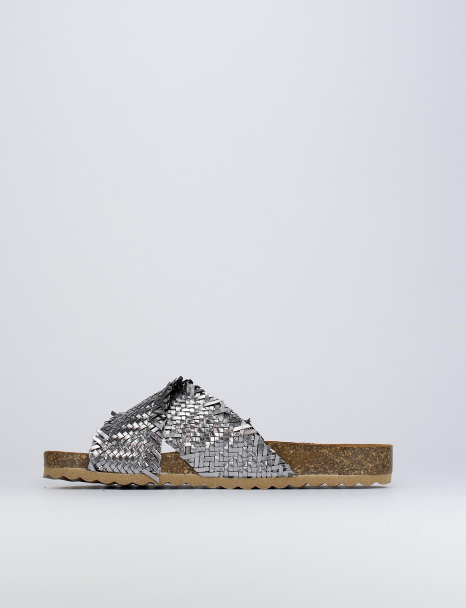 Mules tacón 1 cm plata cuero