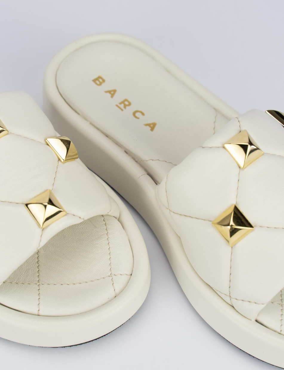 Slippers heel 1 cm white leather