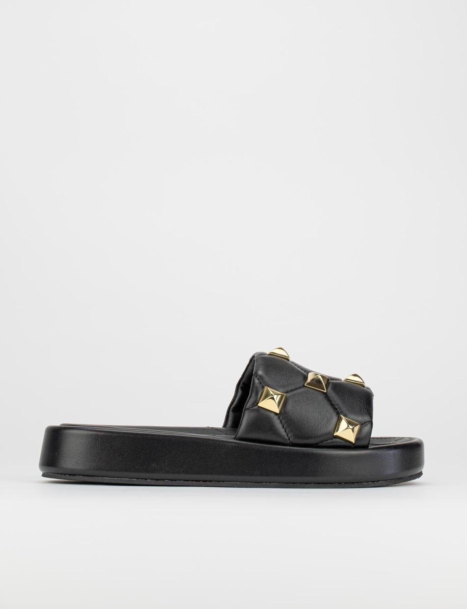 Mules tacón 1 cm negro cuero