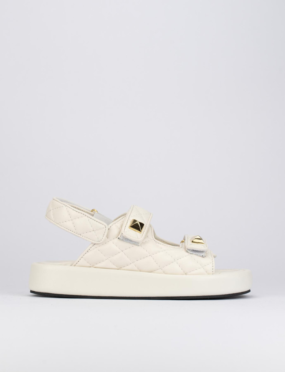 Sandalias de tacón bajo tacón 1 cm blanco cuero