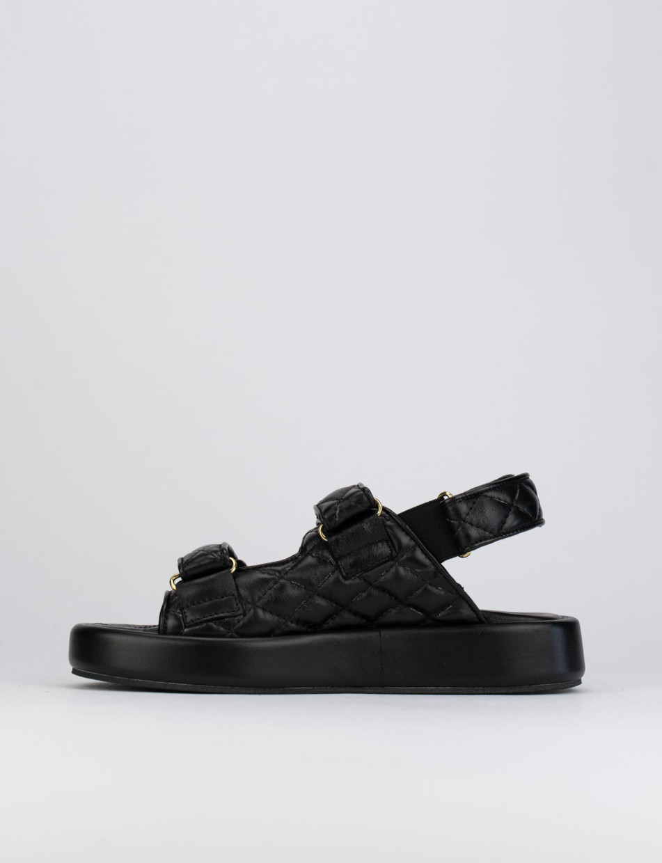 Sandalias de tacón bajo tacón 1 cm negro cuero