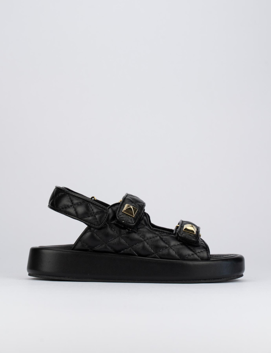 Sandalias de tacón bajo tacón 1 cm negro cuero