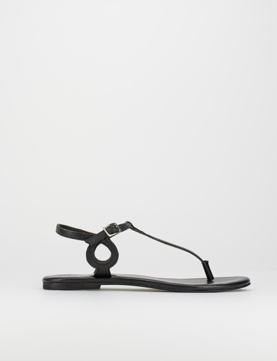 Sandalias de dedo tacón 1 cm negro cuero