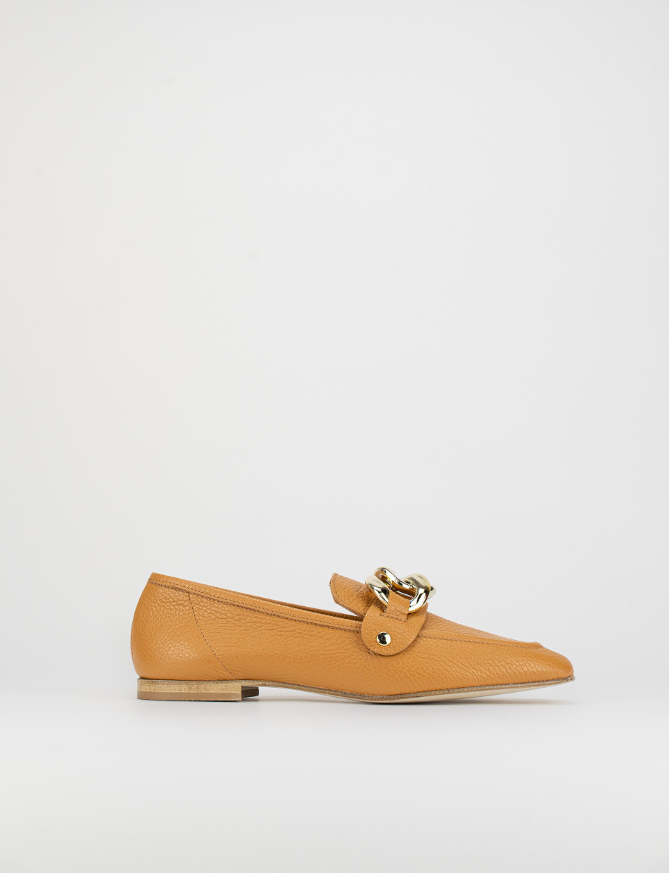 Mocasines tacón 1 cm marrón cuero