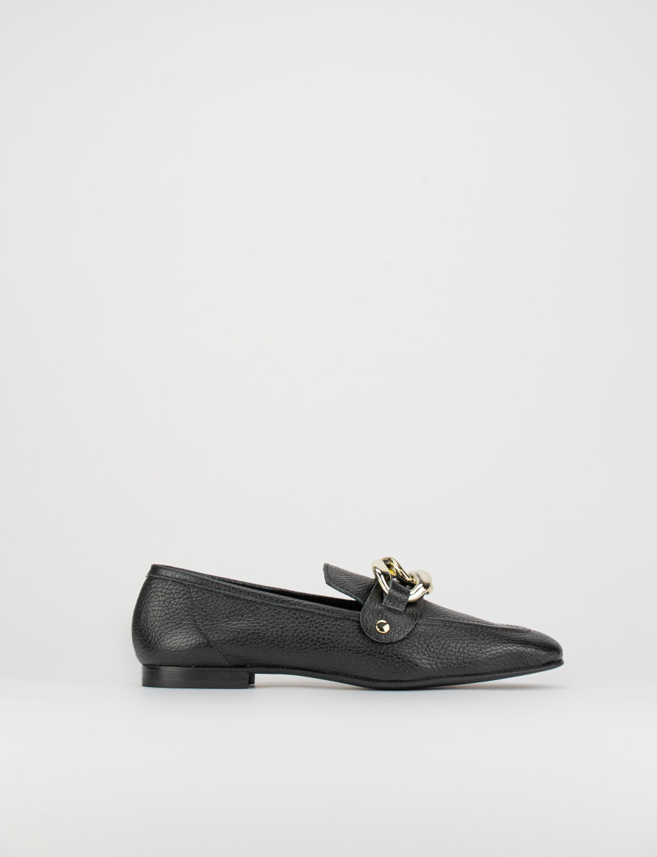 Mocasines tacón 1 cm negro cuero