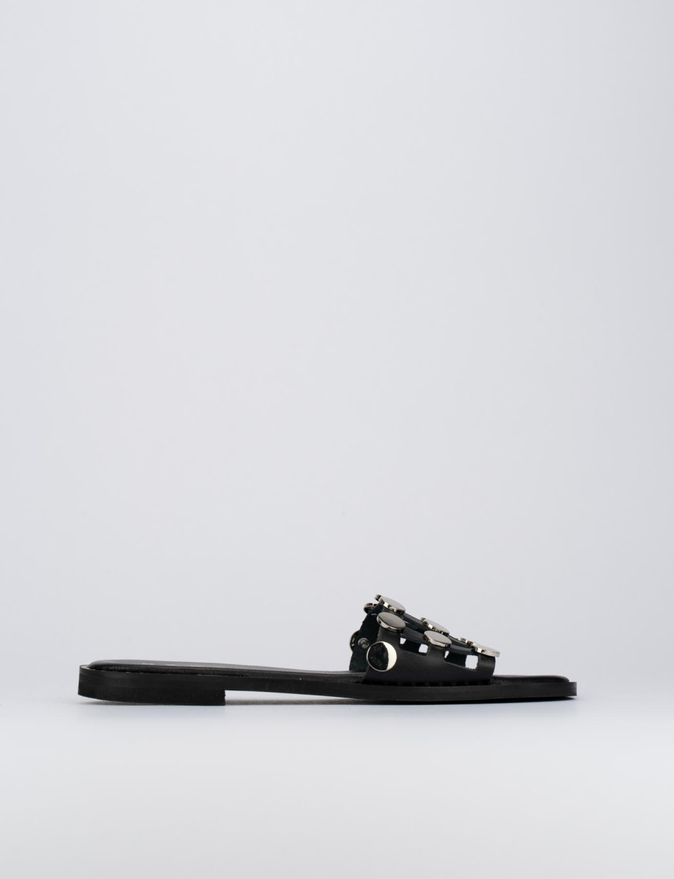 Mules tacón 1 cm negro cuero