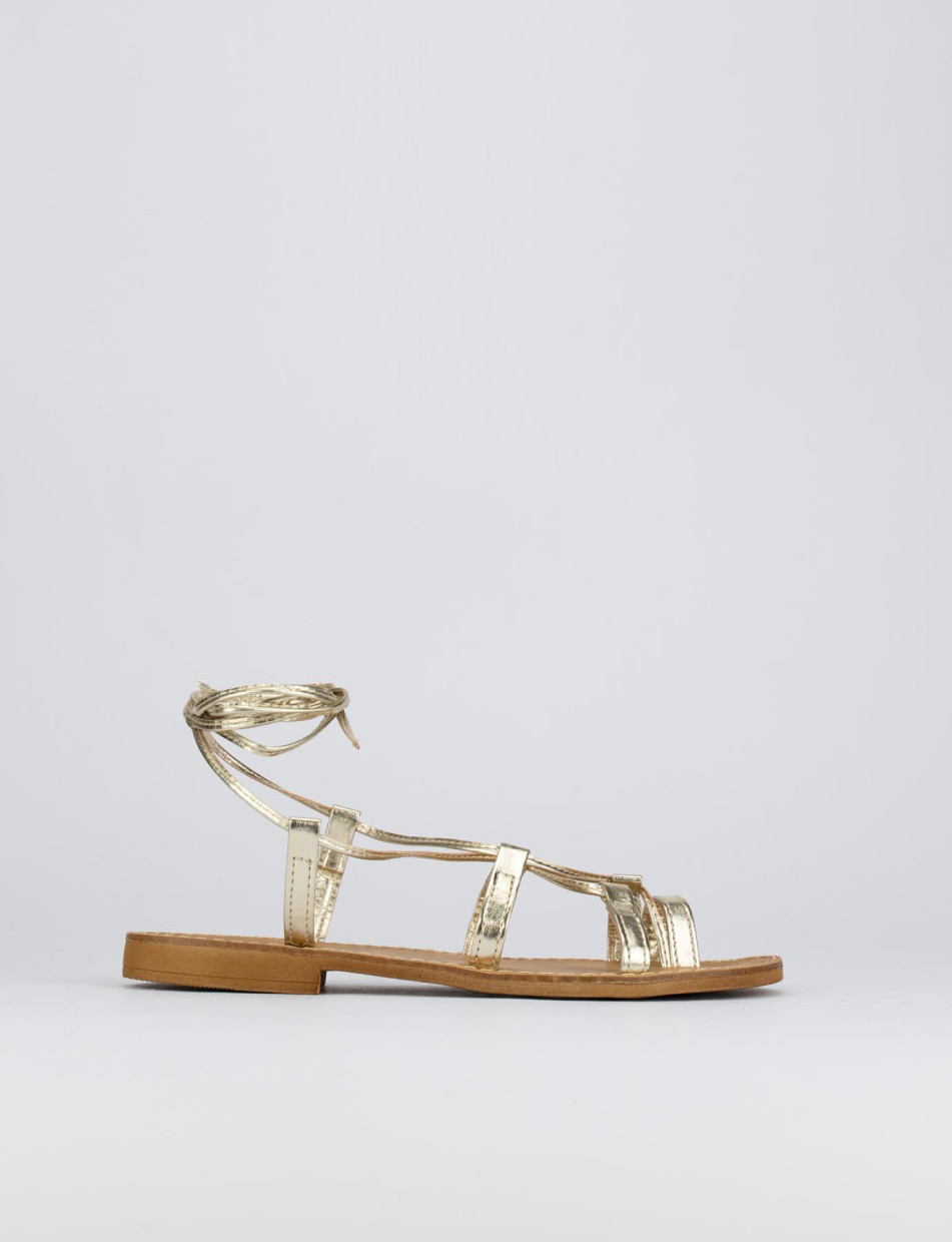 Sandalias de tacón bajo tacón 1 cm oro laminado