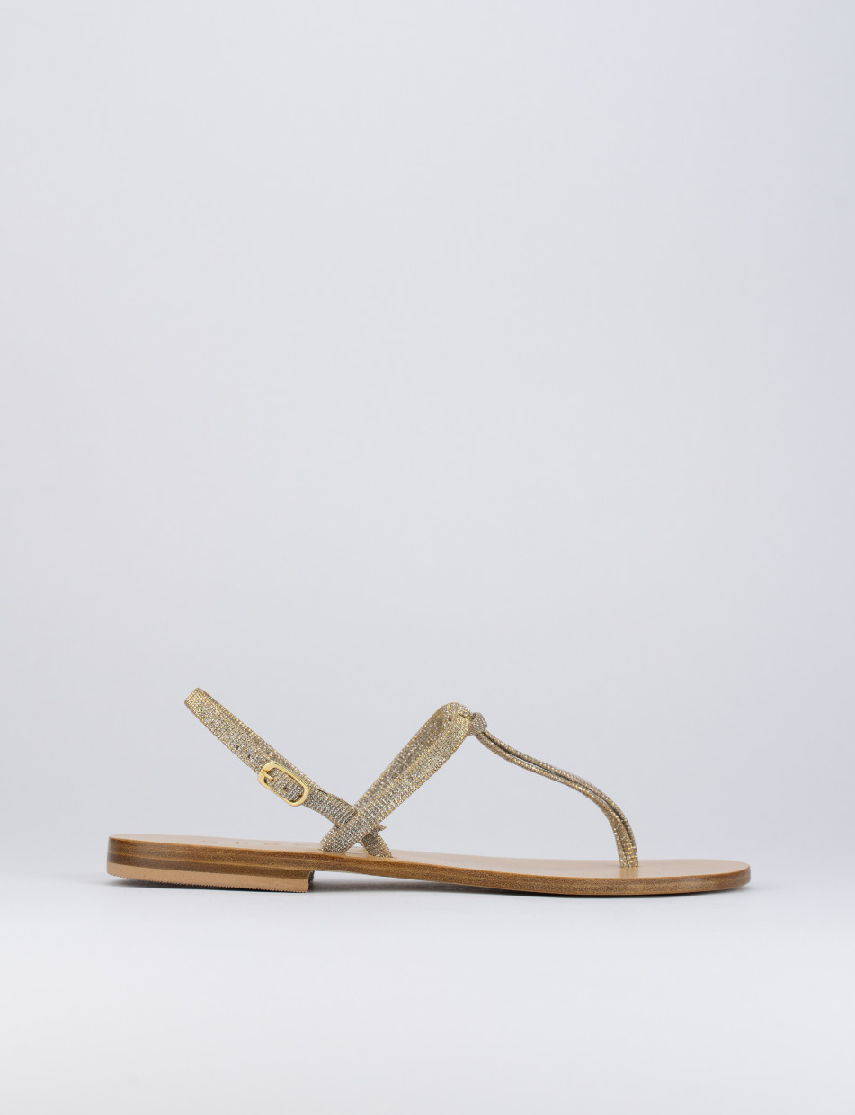 Sandalias de dedo tacón 1 cm oro glitter