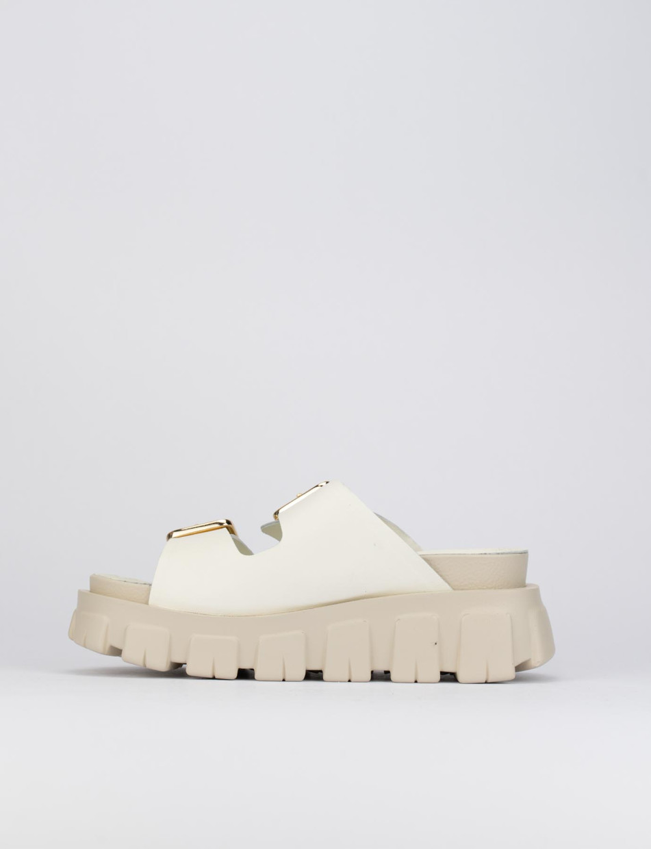 Mules tacón 1 cm blanco cuero
