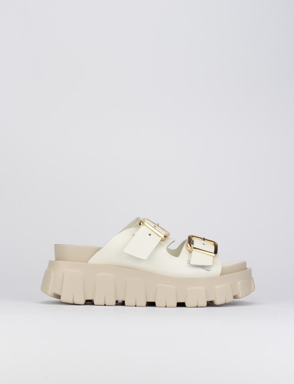 Mules tacón 1 cm blanco cuero