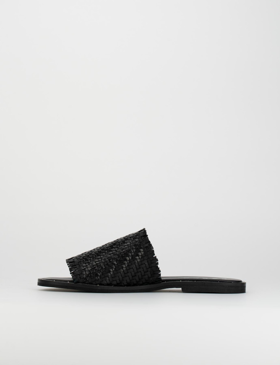 Mules tacón 1 cm negro cuero