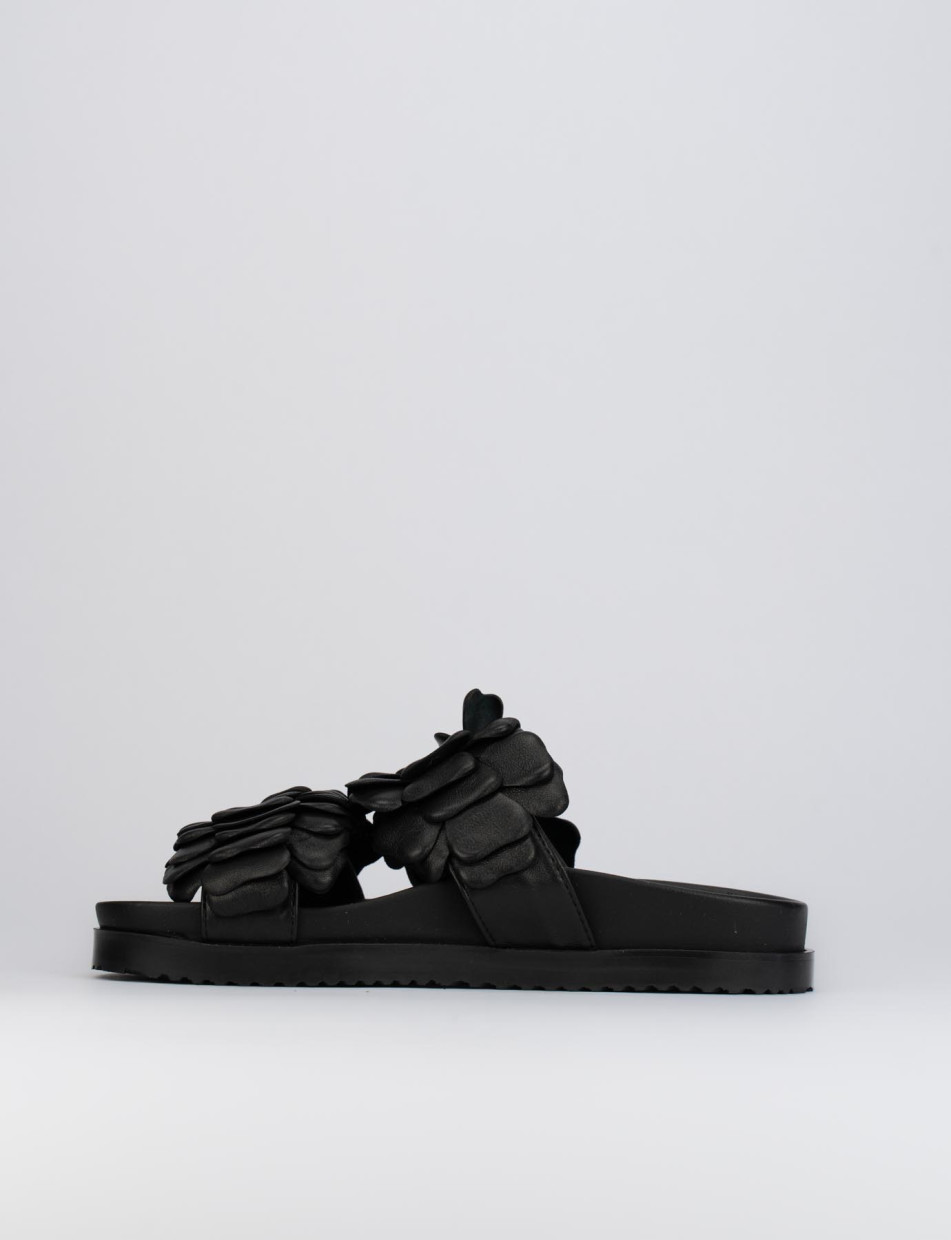 Mules tacón 1 cm negro cuero