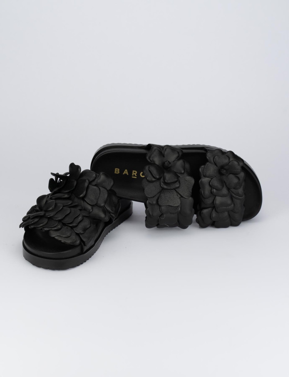 Mules tacón 1 cm negro cuero