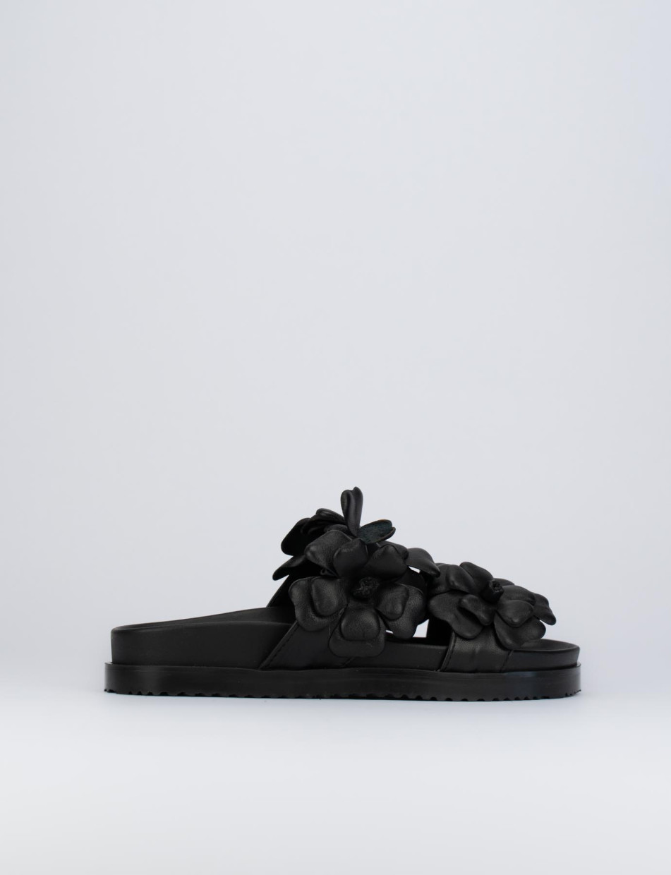 Mules tacón 1 cm negro cuero