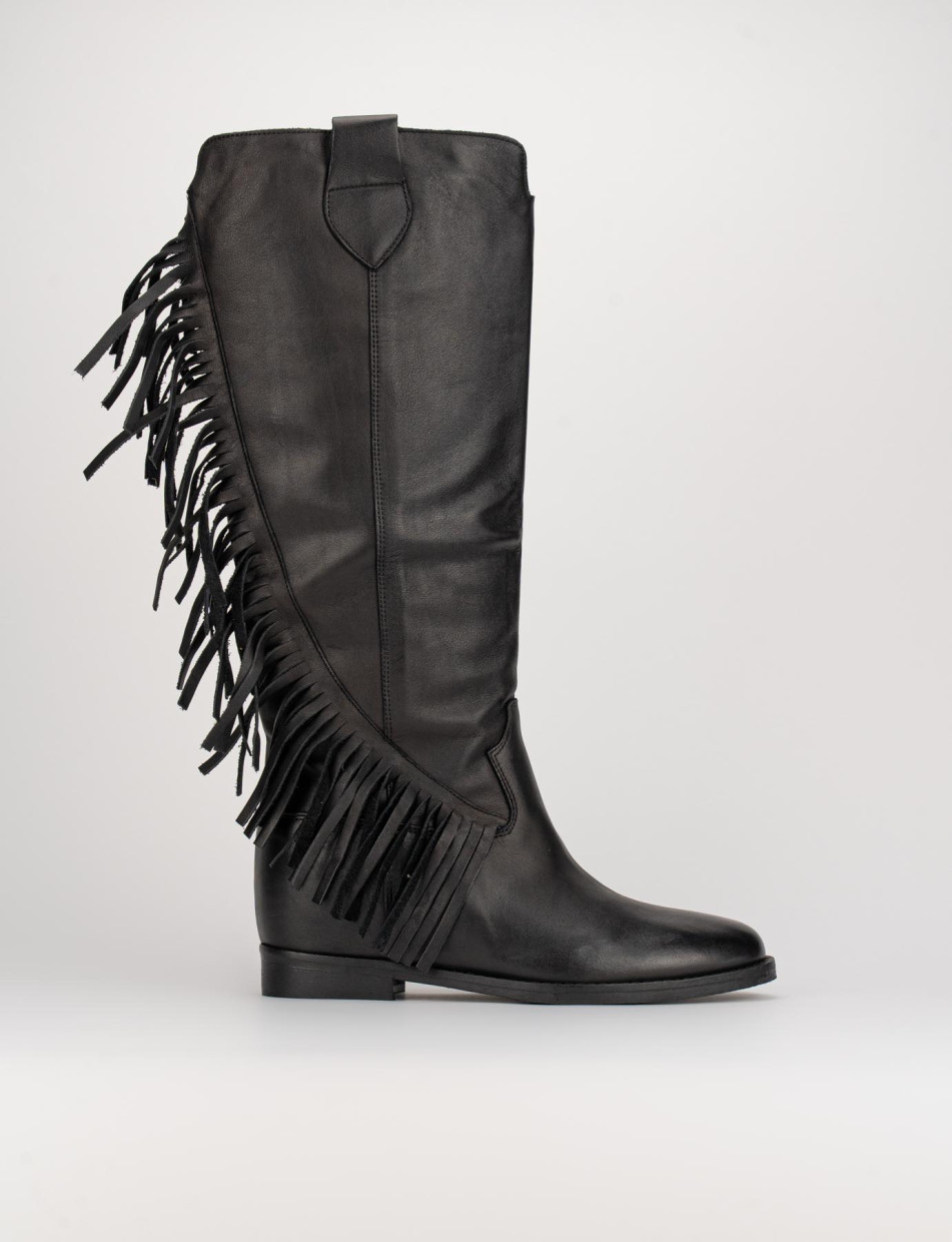 Botas de tacón bajo tacón 3 cm negro cuero