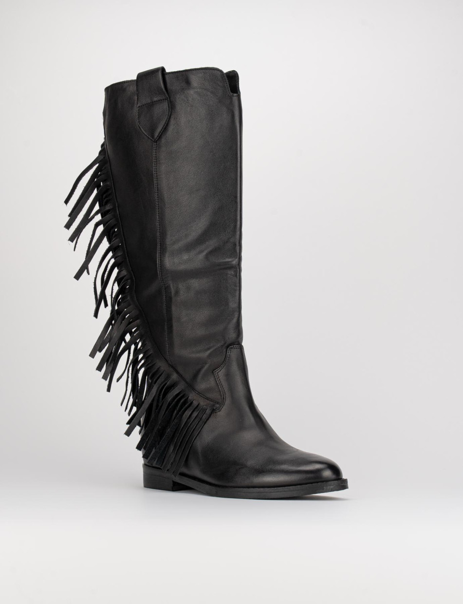 Botas de tacón bajo tacón 3 cm negro cuero