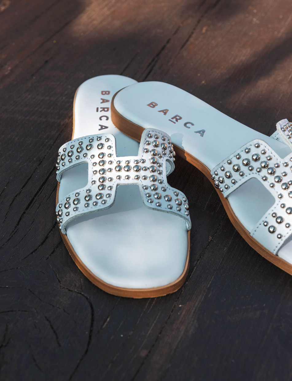 Mules tacón 1 cm blanco cuero