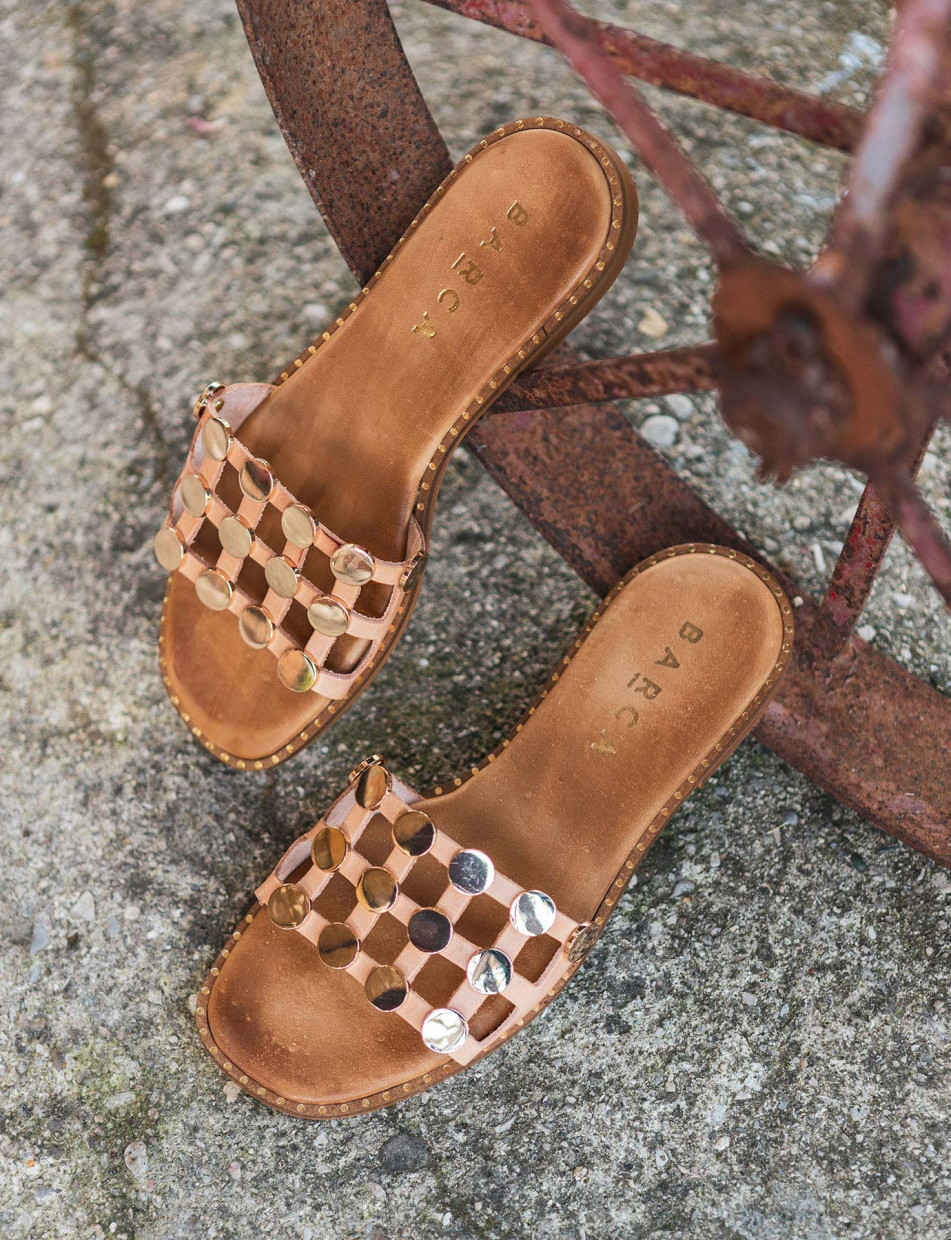 Mules tacón 1 cm beis cuero