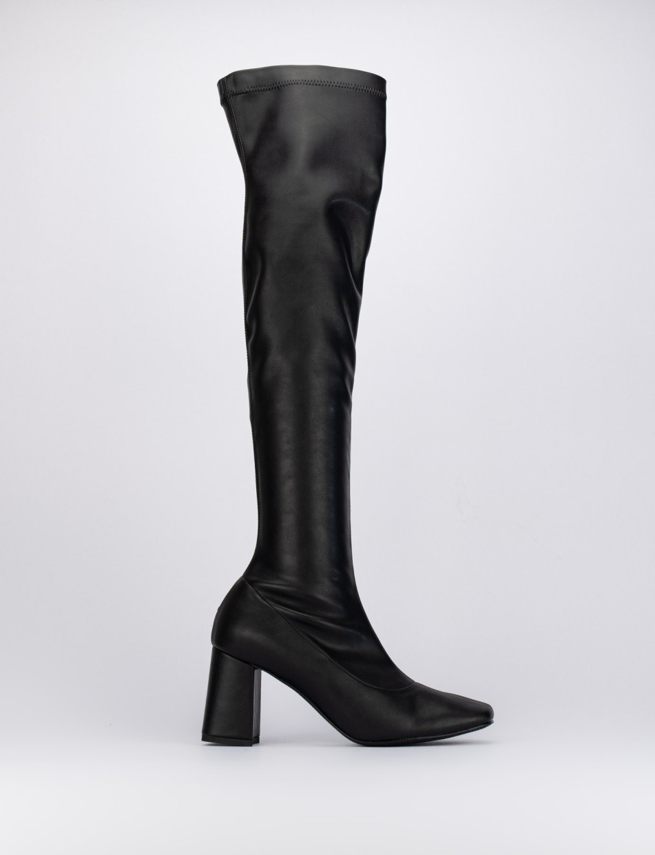 Botas de tacón alto tacón 8 cm negro cuero