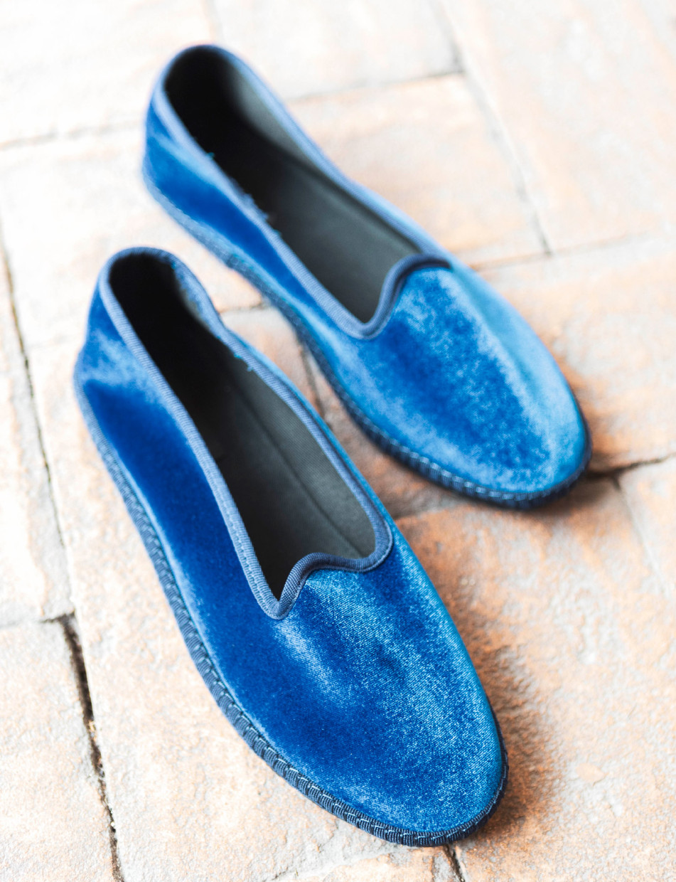 Bailarinas tacón 1 cm azul terciopelo