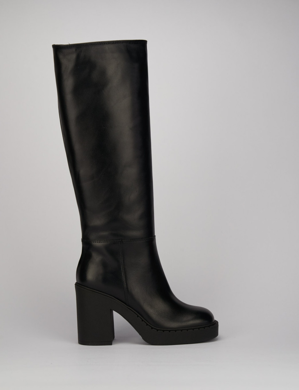 Botas de tacón alto tacón 5 cm negro cuero