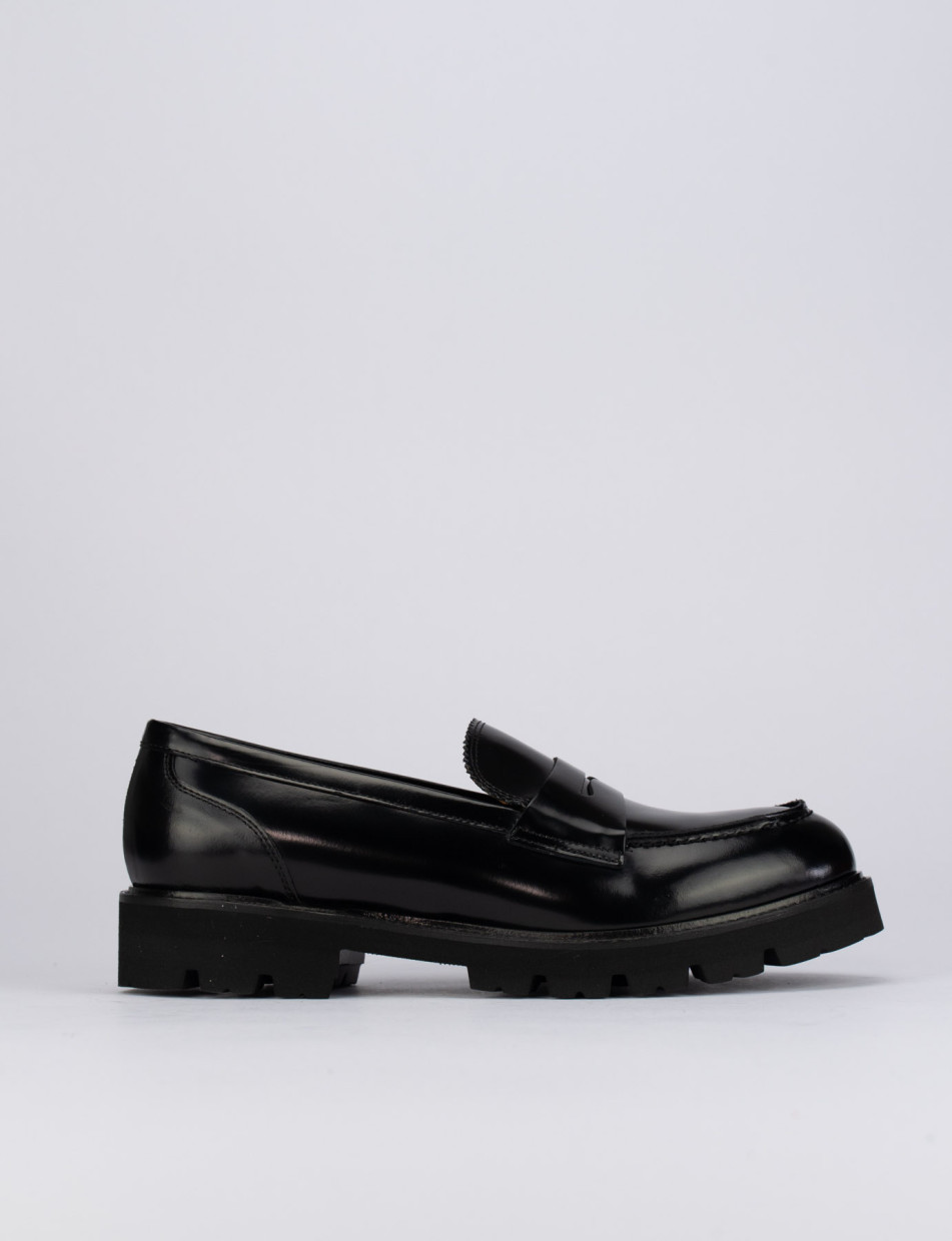 Mocasines tacón 1 cm negro cuero