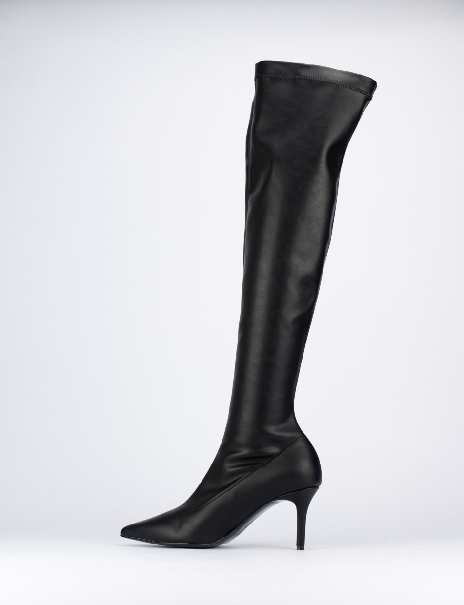 High heel boots heel 9 cm black leather
