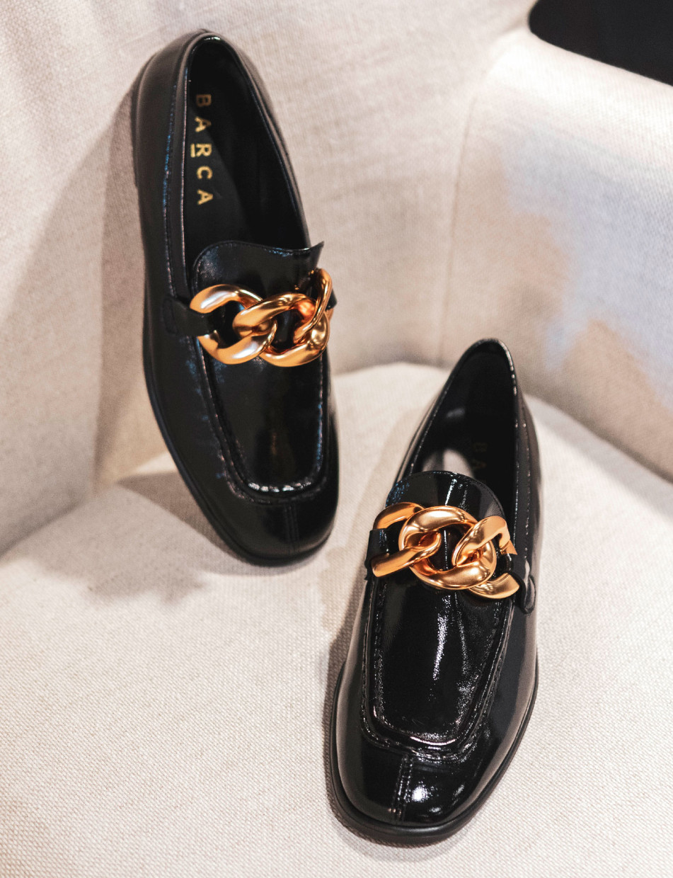 Mocasines tacón 1 cm negro cuero