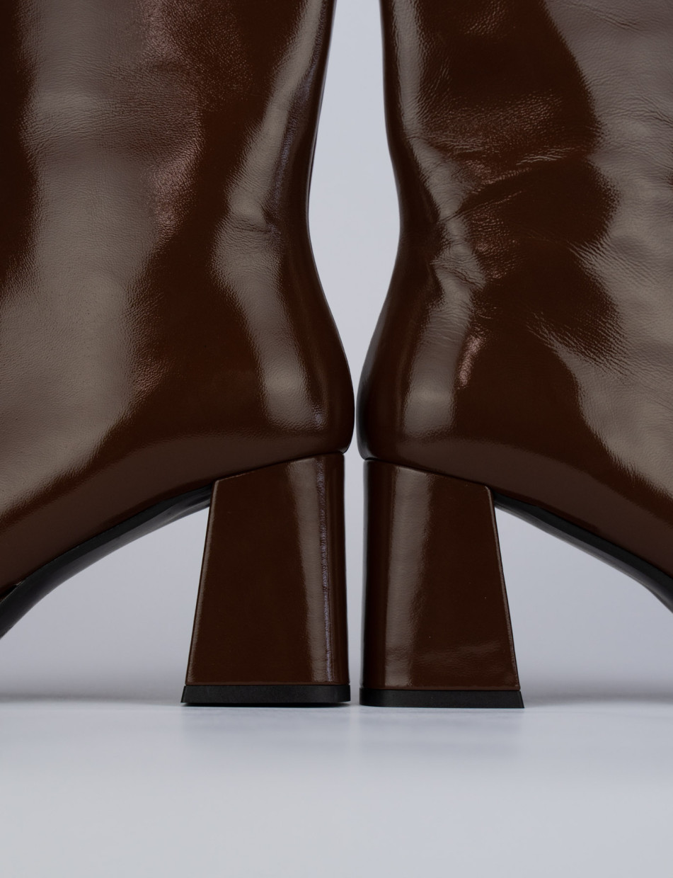 Botines de tacón alto tacón 6 cm marrón oscuro cuero