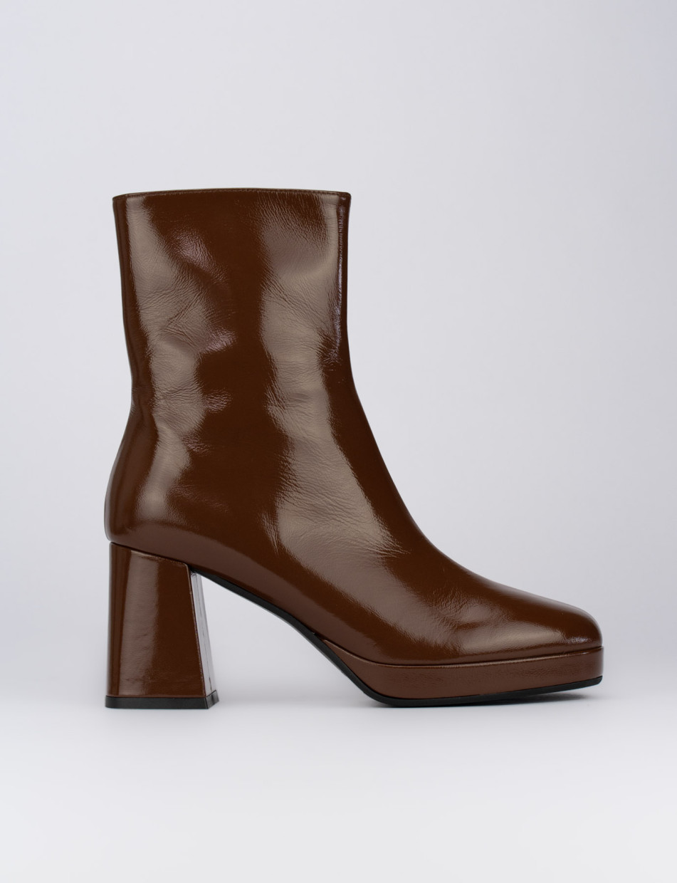 Botines de tacón alto tacón 6 cm marrón oscuro cuero