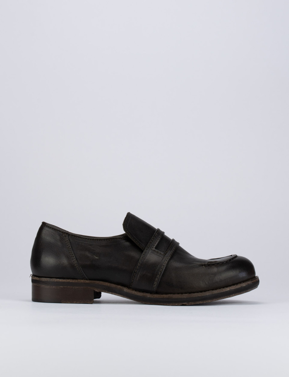 Mocasines tacón 1 cm marrón oscuro cuero